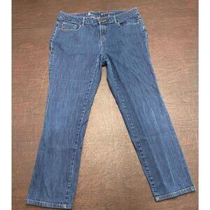 Liz Claiborne Stretch Straight Leg Jeans Blue Denim Size 14 Mid Rise Staple